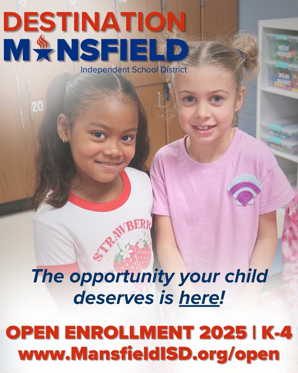 🚨 BIG NEWS! 🚨 For the first time ever, Mansfield ISD is welcoming students from outside its boundaries! 🎉 Now’s your chance to give your child the opportunity he or she deserves — right here at MISD. ✨📚 Learn more about open enrollment 2025, mansfieldisd.org/open.