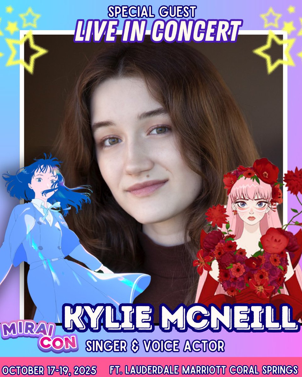 ✨ GUEST ANNOUNCEMENT ✨  
MiraiCon 2025 is thrilled to welcome Kylie McNeill — the voice of Suzu/Belle in #BELLE &amp; Kimi in The Colors Within!  

She’s bringing panels, meet &amp; greets, AND a live concert!  
Get ready to sing your heart out!  

#MiraiCon #KylieMcNeill