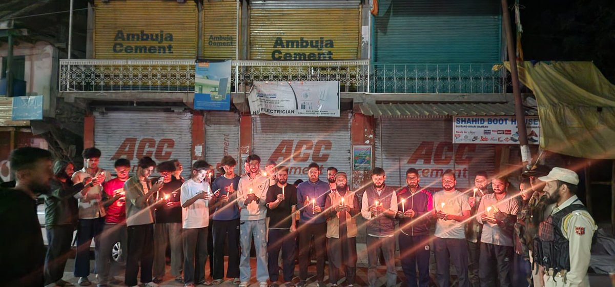 Tehsil khari also witnessed a moving scene as candles lit the night in protest against the Pahalgam terror attack. Locals and J&amp;K Police stood together in grief, unity, and resolve.
#Ramban stands for peace, and Ramban stands together.
<a href="/BaseerUlHaqIAS/">Baseer Ul Haq Choudhary</a> 
<a href="/DIPRRambandic/">Information & PR Ramban</a>