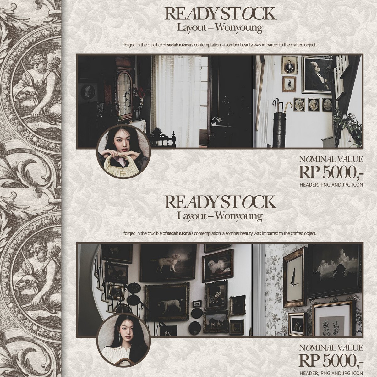 sedahrukma's tweet image. Help rt/repost? Thank you!

New drop layout - Wonyoung, priced at RP 5,000 includes png and jpg icon. Don’t hesitate to knock my DM if you’re interested.

#zonauang #zonajajan