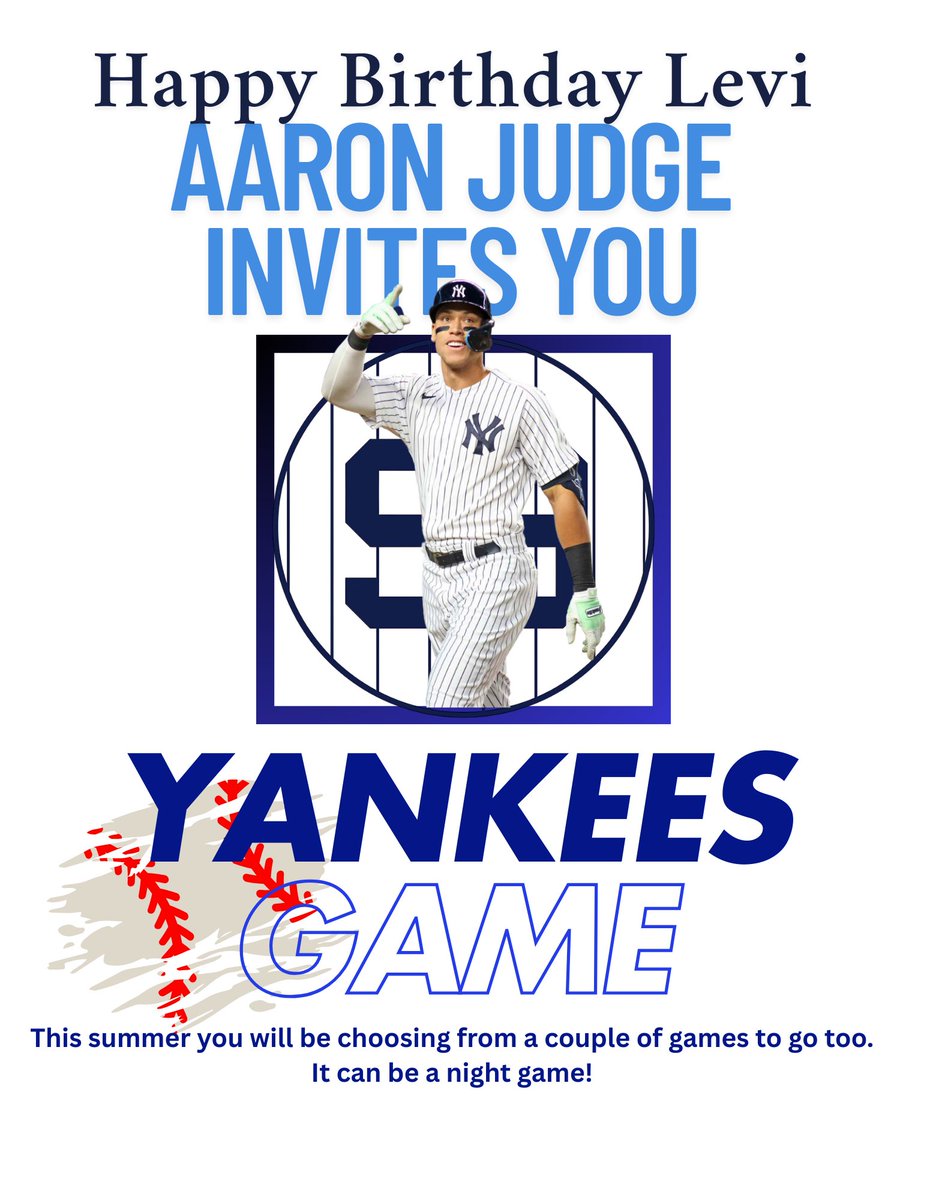Bobby Rash (@bobbys_rash) on Twitter photo Dear <a href="/TheJudge44/">Aaron Judge</a> my son birthday is this Friday he is big fan. We donβt think we will be able to get him tickets just yet but with your permission we would like to give him this as a promise to get him there this summer. Thank you and the <a href="/Yankees/">New York Yankees</a>. Dear <a href="/TheJudge44/">Aaron Judge</a> my son birthday is this Friday he is big fan. We donβt think we will be able to get him tickets just yet but with your permission we would like to give him this as a promise to get him there this summer. Thank you and the <a href="/Yankees/">New York Yankees</a>.
