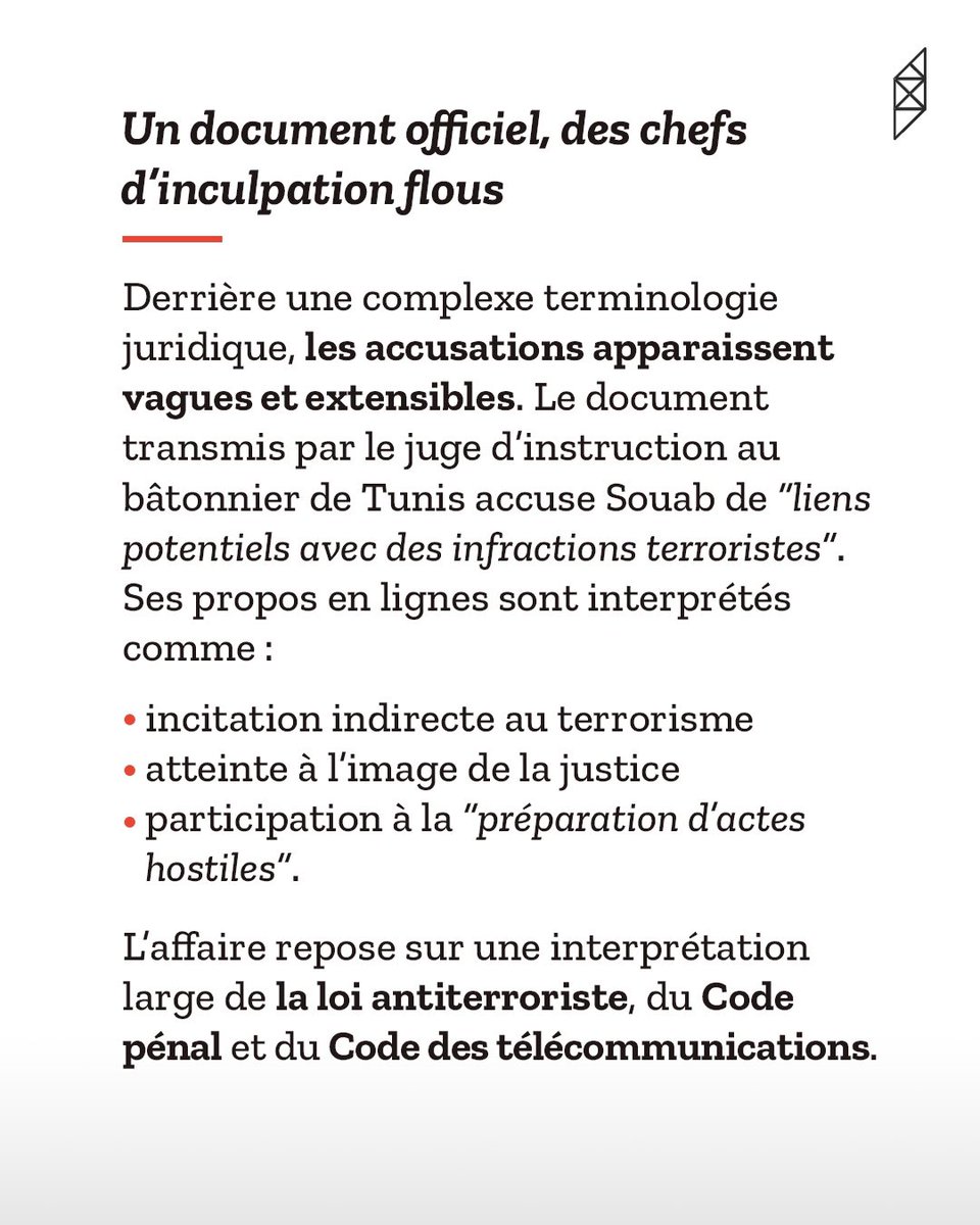 #Justice | Ahmed Souab, avocat et ancien magistrat, a été arrêté ce lundi 21 avril. Pour avoir critiqué la justice, il est accusé d'"incitation au terrorisme". Une affaire qui illustre la criminalisation croissante des voix dissidentes en #Tunisie.