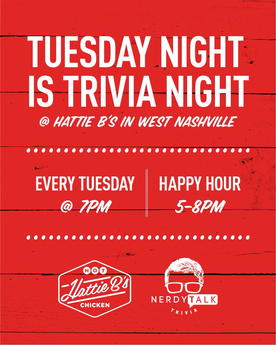 I’ll take hot chicken for $500, Alex.

Happy hour, trivia, prizes and more! Every Tuesday at West Nashville!