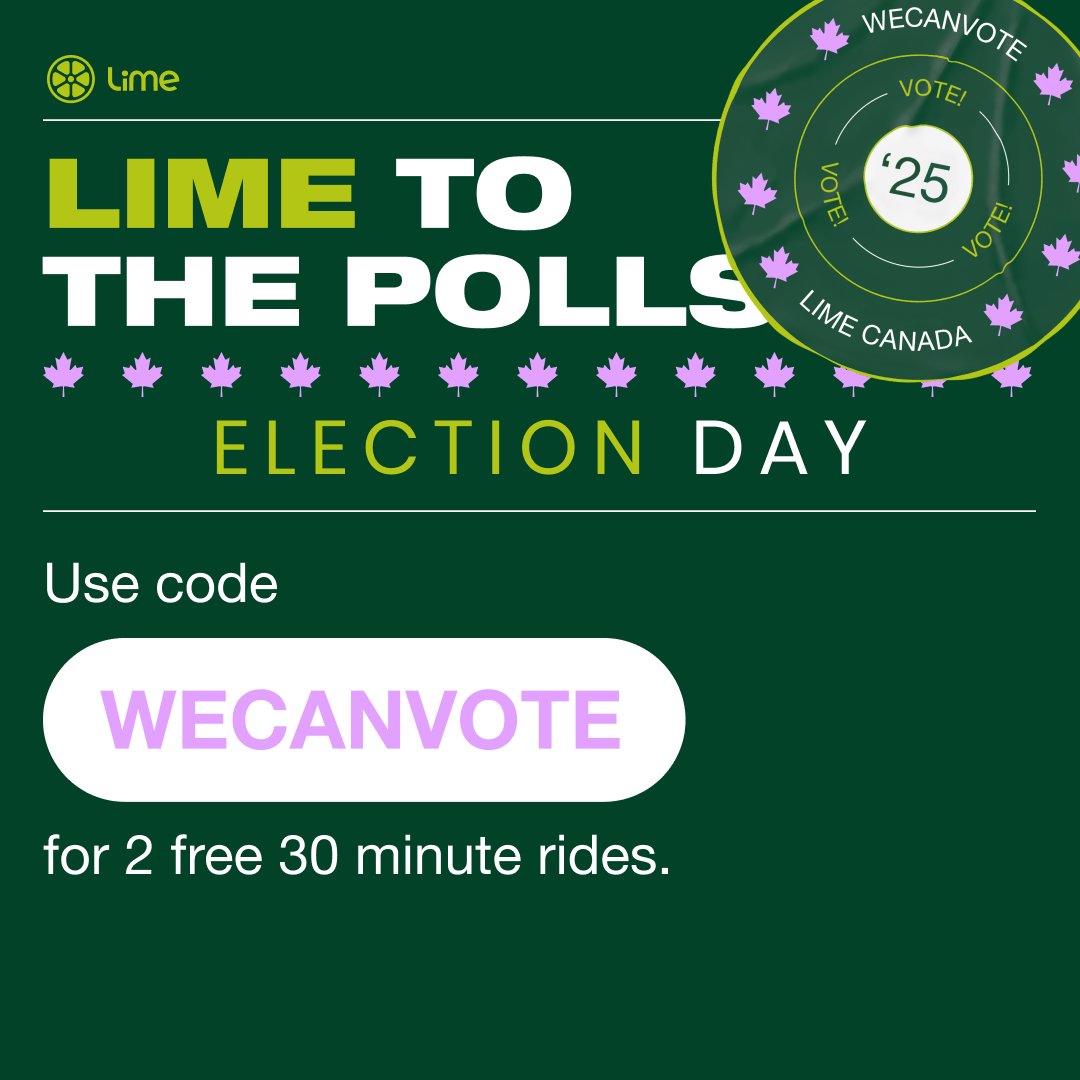 Love this - let's get those young adults to poll up and #vote this #Election2025 <a href="/limebike/">Lime</a> has an election promo to inspire the next generation to hit the polls - no excuses ....let's help inspire the power to vote See promo code below <a href="/CTVVancouver/">CTV News Vancouver</a> #Elections