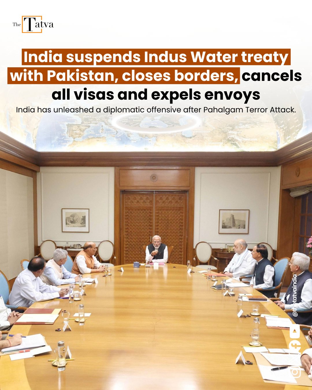 India Halts Indus Pact, Expels Pak Envoys, Cancels Visas, Shuts Attari.
