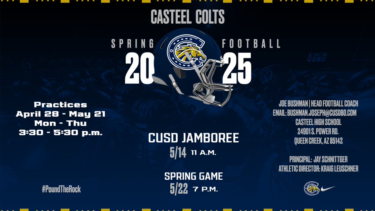 Casteel Football (@casteelfootball) on Twitter photo Casteel spring football starts tomorrow!!!
College coaches - reach out to <a href="/JoeBushman5/">Joe Bushman</a> to come watch and visit with our student-athletes!
#PoundTheRock
<a href="/CasteelAthletic/">Casteel Athletics</a> <a href="/CasteelColts/">Casteel Colts</a> <a href="/CUSDAthletics/">CUSDAthletics</a> Casteel spring football starts tomorrow!!!
College coaches - reach out to <a href="/JoeBushman5/">Joe Bushman</a> to come watch and visit with our student-athletes!
#PoundTheRock
<a href="/CasteelAthletic/">Casteel Athletics</a> <a href="/CasteelColts/">Casteel Colts</a> <a href="/CUSDAthletics/">CUSDAthletics</a>