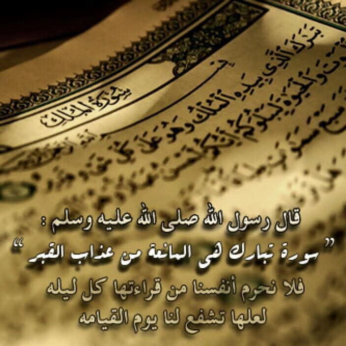 لاتنسوا قراءة سورة الملك فبل النوم فهى المانعه من عذاب القبر