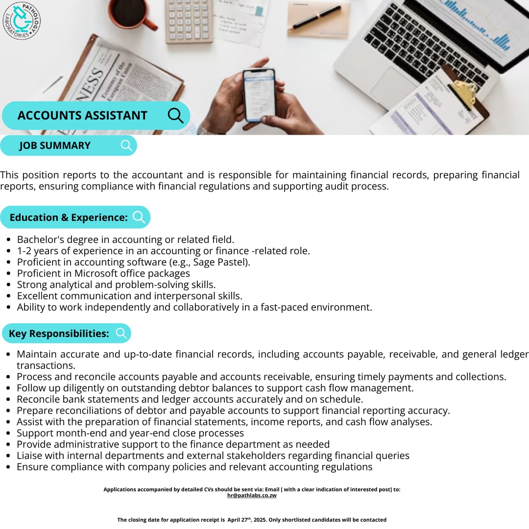 Pathlabzim's tweet image. #wearehiriing
Searching for a place where you can grow and thrive? Look no further!
 
Please send your CV to hr@pathlabs.co.zw

Join our incredible team.

#WeAreHiring
#JoinOurTeam