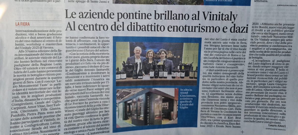Cincinnato (@cincinnatovini) on Twitter photo 🇺🇸 I dazi USA preoccupano, ma la qualità dei nostri vini è unica. Al <a href="/VinitalyTasting/">Vinitaly</a> , Cincinnato porta a casa 3 premi <a href="/5StarWines/">5StarWines</a> 🍷 e lancia i "Bombi", nuovi vini leggeri per i giovani.
🙏<a href="/ilmessaggeroit/">Il Messaggero</a>
#vinoitaliano #Bellone #NeroBuono #vinitaly #cincinnatovini 🇺🇸 I dazi USA preoccupano, ma la qualità dei nostri vini è unica. Al <a href="/VinitalyTasting/">Vinitaly</a> , Cincinnato porta a casa 3 premi <a href="/5StarWines/">5StarWines</a> 🍷 e lancia i "Bombi", nuovi vini leggeri per i giovani.
🙏<a href="/ilmessaggeroit/">Il Messaggero</a>
#vinoitaliano #Bellone #NeroBuono #vinitaly #cincinnatovini