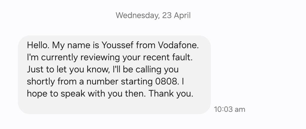 tomtank84's tweet photo. Another failing from @VodafoneUK message received at 10:03 stating I would shortly be receiving a call. 7.5hours later and still no call! https://t.co/Gk0RhUnGAL