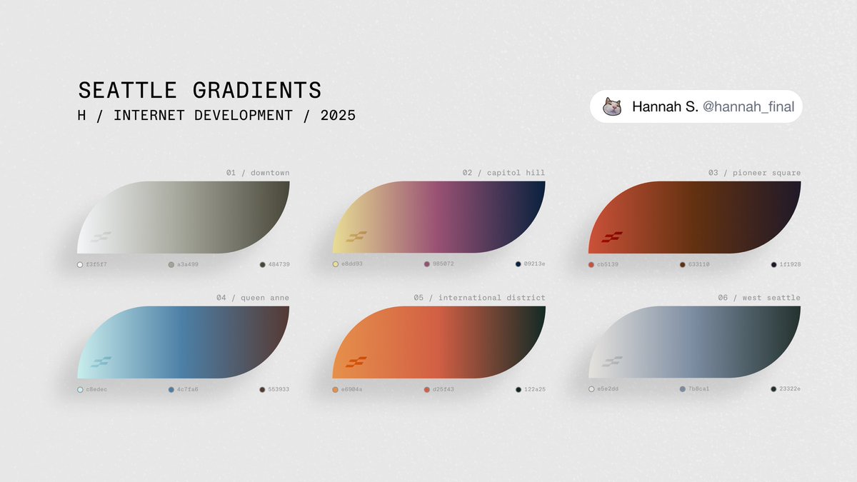 My remix of Japanese Gradients. Remixed through my perception of Seattle.

Original concept by <a href="/nuevo_tokyo/">Nuevo.Tokyo™</a> — Japanese Gradients [for UI]