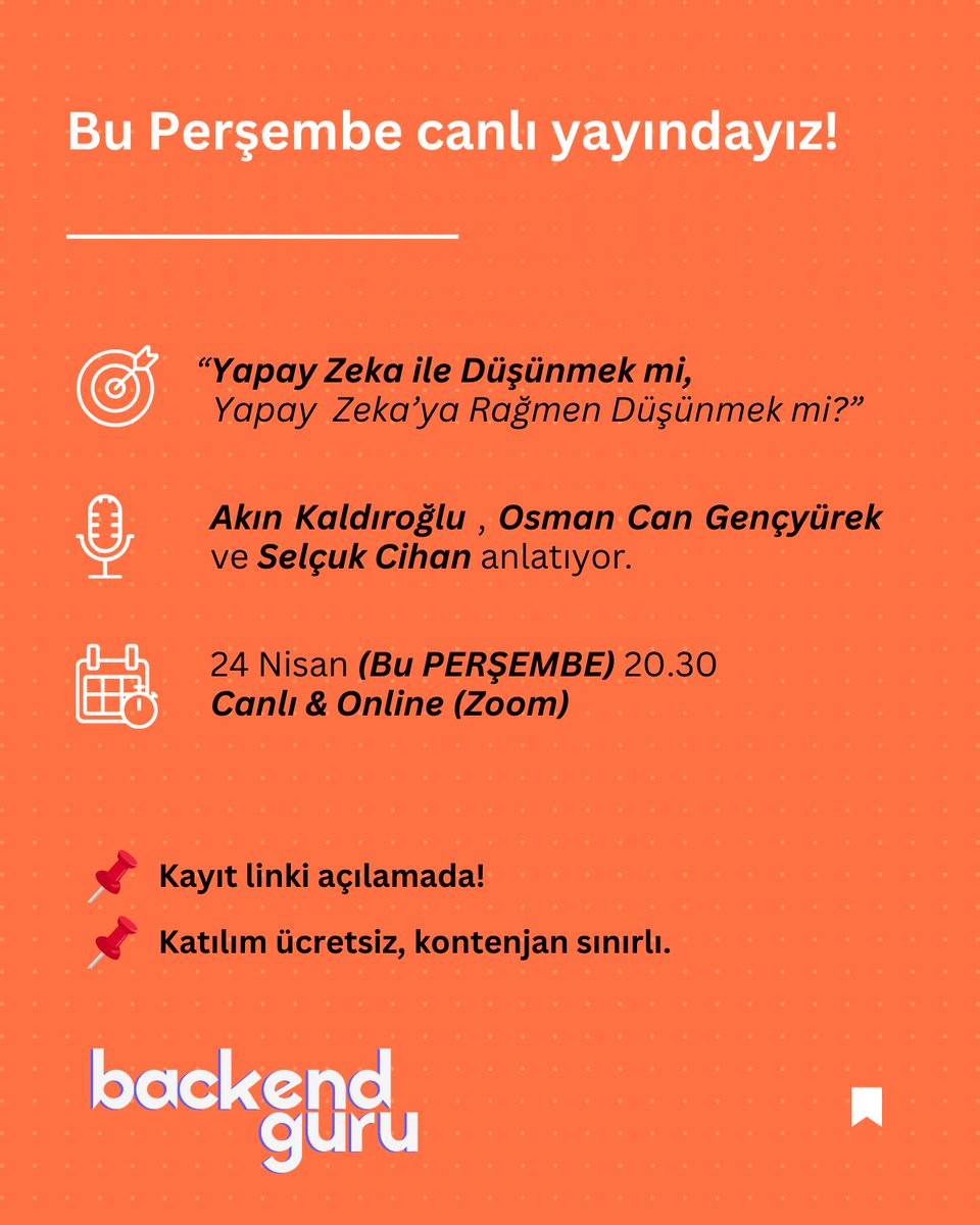 🧠 Yapay Zekâyı Daha İyi Çalıştırmak İçin Uğraşıyoruz. Ama Ya Kendi Zihnimiz? Sen De Merak Ediyorsan Hemen Kaydol👇Link Yorumda!👇

💬 Kod yazmak kolaylaştı.
 Ama anlamaya devam etmek hâlâ senin işin.
Yarın, yapay zekâ çağında nasıl daha farkında kalabiliriz, onu konuşuyoruz.