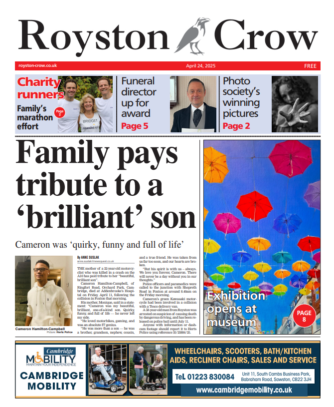 In tomorrow's Crow...🐦‍⬛#TomorrowsPaperToday
🗞️Family pays tribute to a 'brilliant' son
🎨Art exhibition opens at museum
🏃‍♂️Family's marathon effort for charity
And more! Pick up your copy tomorrow