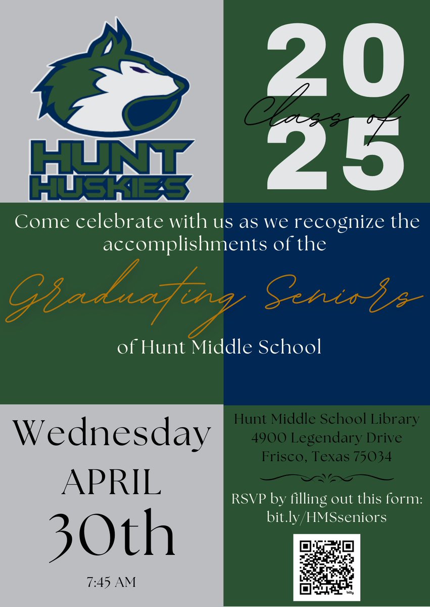 Our Senior Breakfast is only one week away.  Please make sure you RSVP.  We can't wait to see our former Huskies!!!

docs.google.com/forms/d/e/1FAI…