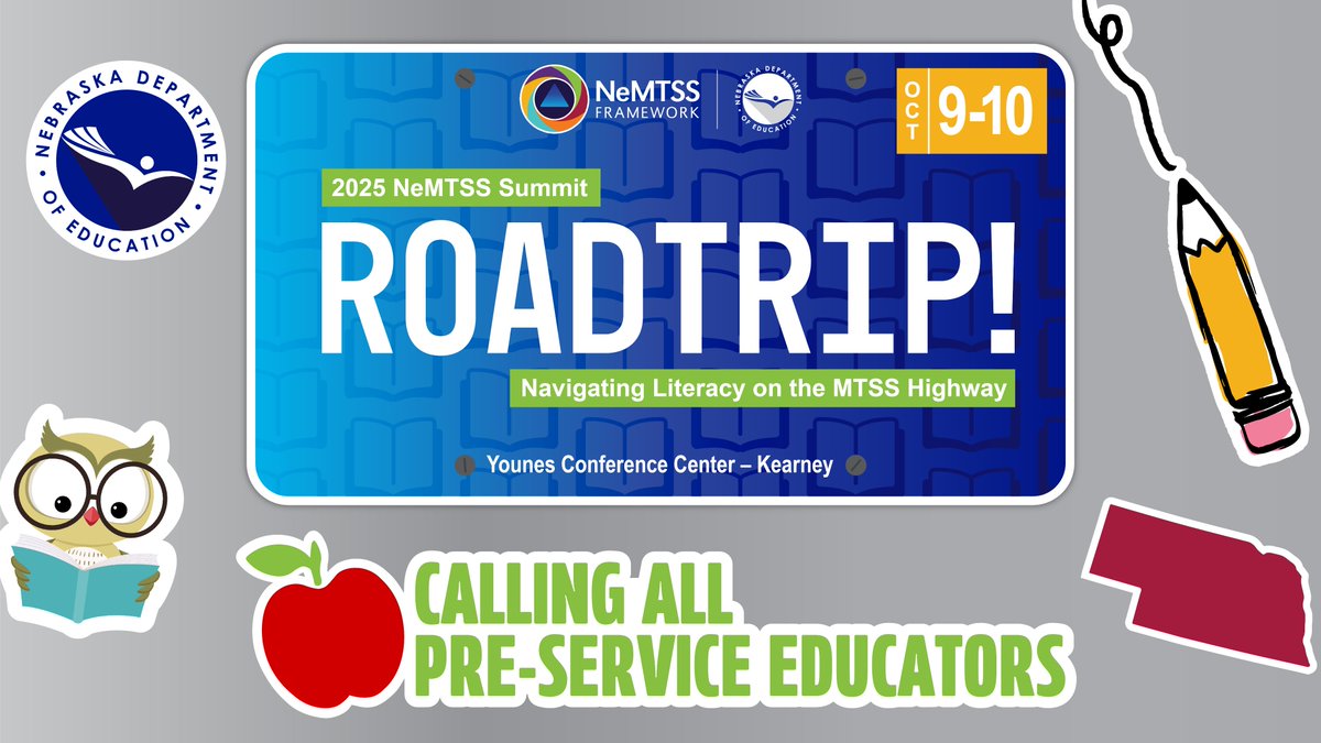 Nebraska Multi-tiered System of Support (@nemtss) on Twitter photo Pre-service educators — you’re invited to #NeMTSS25! Join us Oct. 9-10 in Kearney (and online) to network, learn and build your skills! Plus, registration is FREE for pre-service educators.
Interested? Email mtss@unl.edu to reserve your spot!
🔗 nemtss.unl.edu/2025-summit Pre-service educators — you’re invited to #NeMTSS25! Join us Oct. 9-10 in Kearney (and online) to network, learn and build your skills! Plus, registration is FREE for pre-service educators.
Interested? Email mtss@unl.edu to reserve your spot!
🔗 nemtss.unl.edu/2025-summit