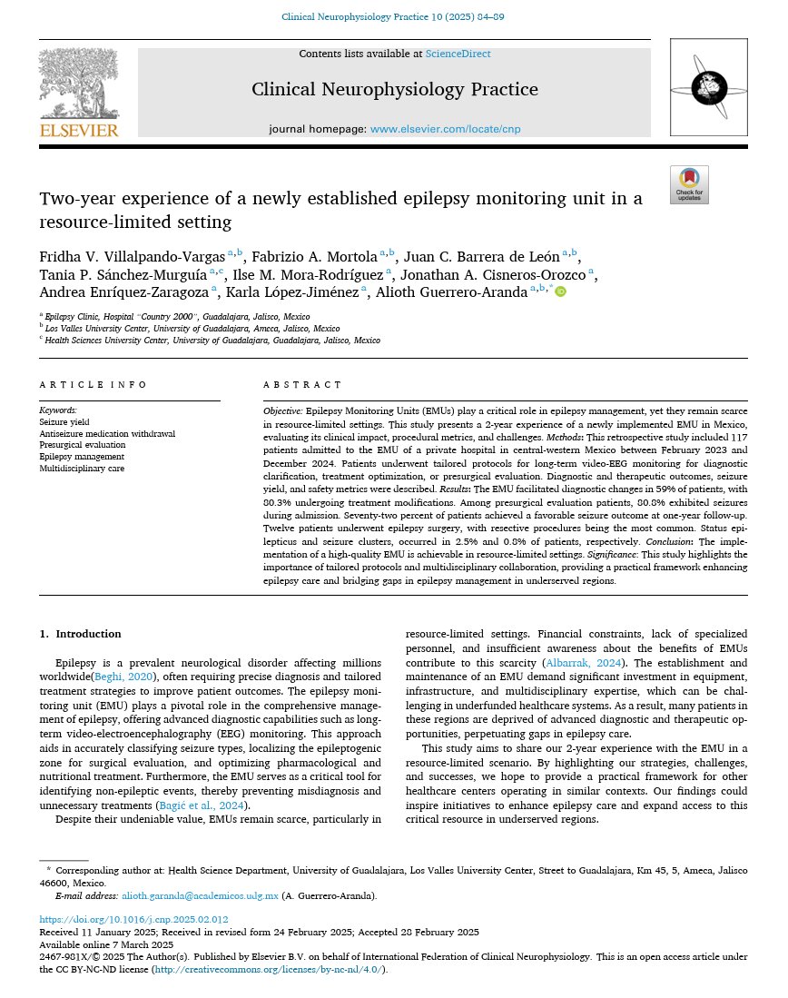 [Epilepsy] Villalpando-Vargas et al.: "Eighty percent of patients had their treatment plans adjusted following Epilepsy Monitoring Unit admission." Open access: doi.org/10.1016/j.cnp.…