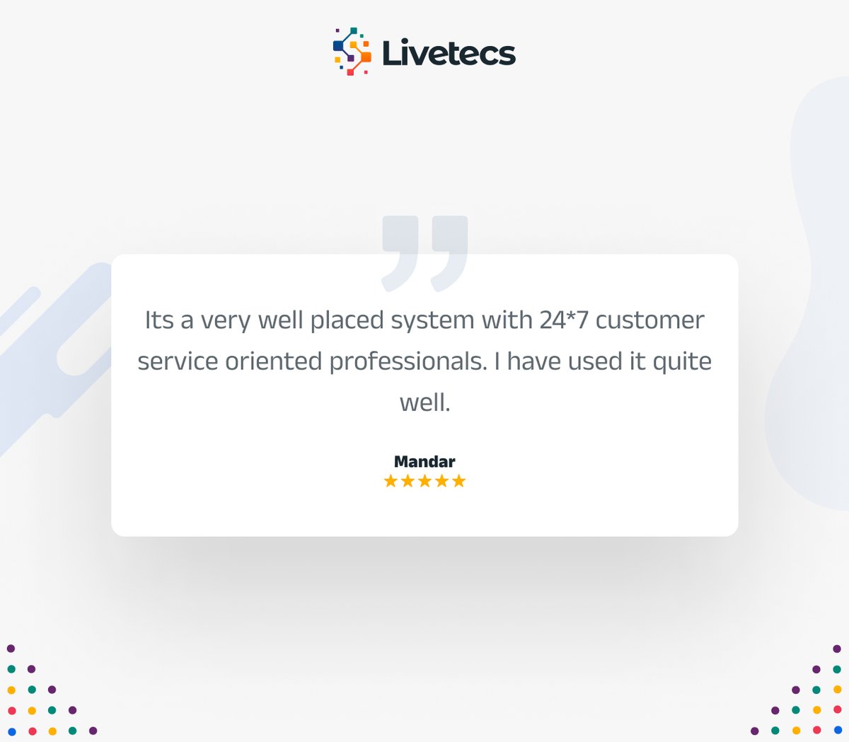 livetecs's tweet image. 24×7 support. Smooth experience. Happy clients.
Thanks, Mandar, for the 5-star review! ⭐️
We’re here to keep your work on track—day or night. #Livetecs

👉 Start your journey with us today: tinyurl.com/4tym7f5p

#ClientTestimonial #TimeTracking #SaaS #FreelancerTools