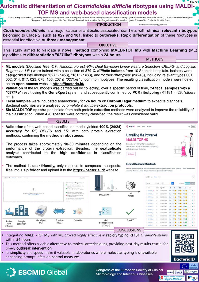 Automatic differentiation of _Clostridioides difficile_ ribotypes using MALDI-TOF MS and web-based classification models by Mario Blázquez y Belén Rodríguez  #ESCMIDGlobal2025