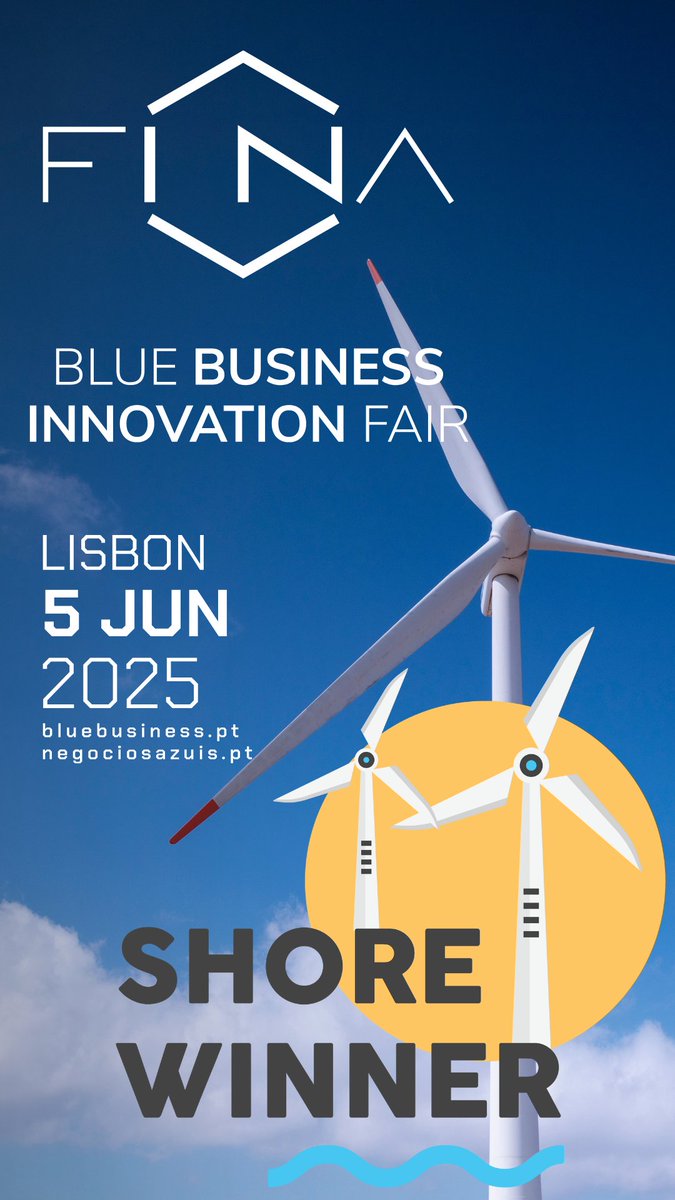 🌊 #SHOREWINNER will be at the FINA – Blue Innovation &amp; Business Fair this June 💡🌍 Join us to explore how we’re powering the future of offshore renewable energy and building skills for the blue transition. 
📅 June 5, 2025
📍 Olissippo Oriente Hotel, Lisbon, Portugal