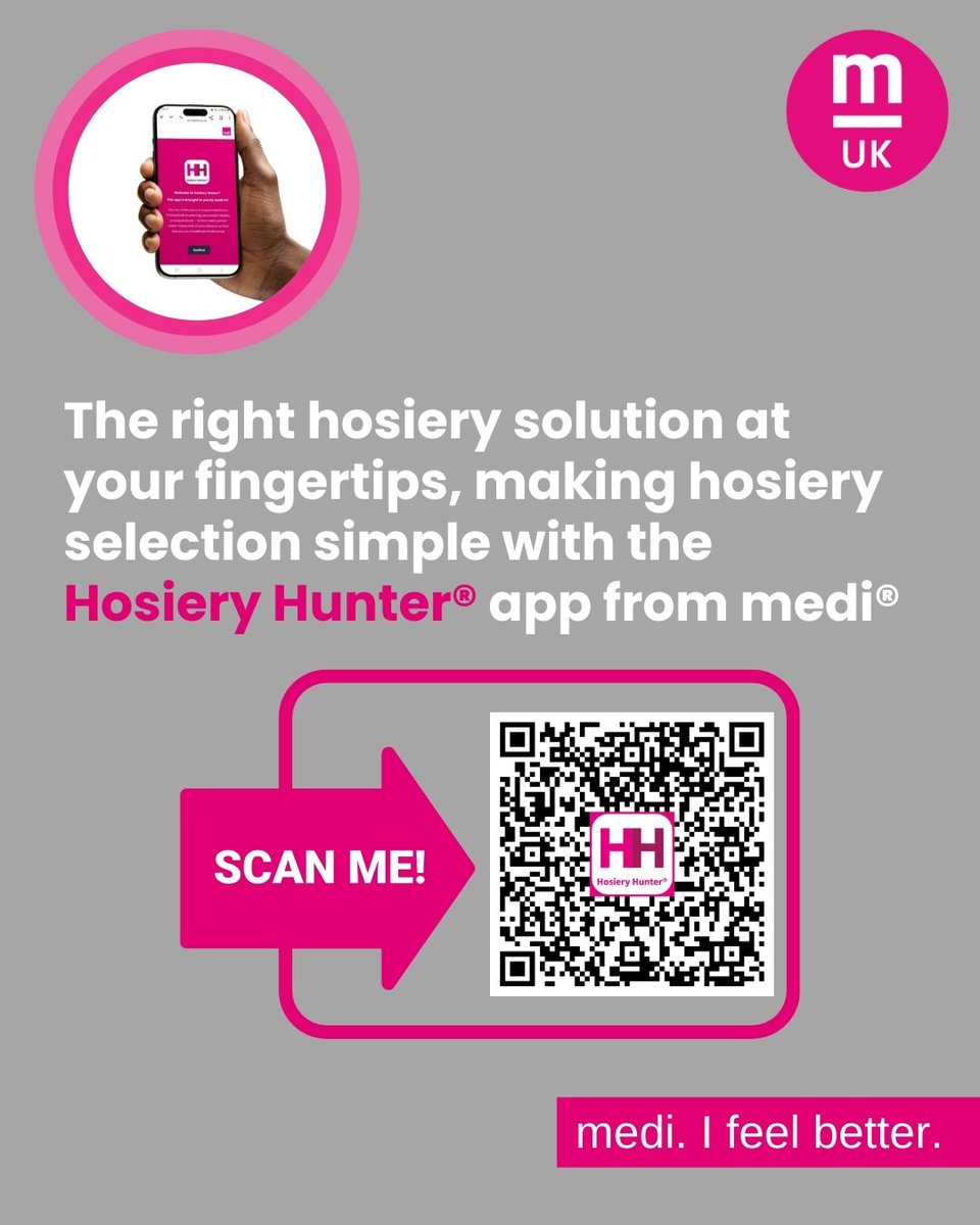 mediUKLtd's tweet image. Have you tried the medi 𝗛𝗼𝘀𝗶𝗲𝗿𝘆® 𝗛𝘂𝗻𝘁𝗲𝗿 𝗮𝗽𝗽?  The right right hosiery solution at your fingertips, making hosiery selection simple:

𝗦𝗵𝗮𝗽𝗲 
𝗦𝗶𝘇𝗲 
𝗦𝗲𝗻𝗱 

To launch the app - hosieryhunter.mediuk.co.uk 

#mediven #compression #compressionhosiery