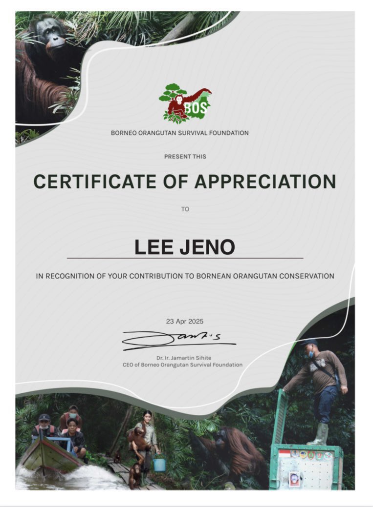 Hello, Diary Bluesy here! 🌳🫧

As a birthday gift to Jeno, we're thrilled to announce that Diary Bluesy has donated 500k IDR for Bornean Orangutan Conservation in Borneo Orangutan Survival Indonesia!