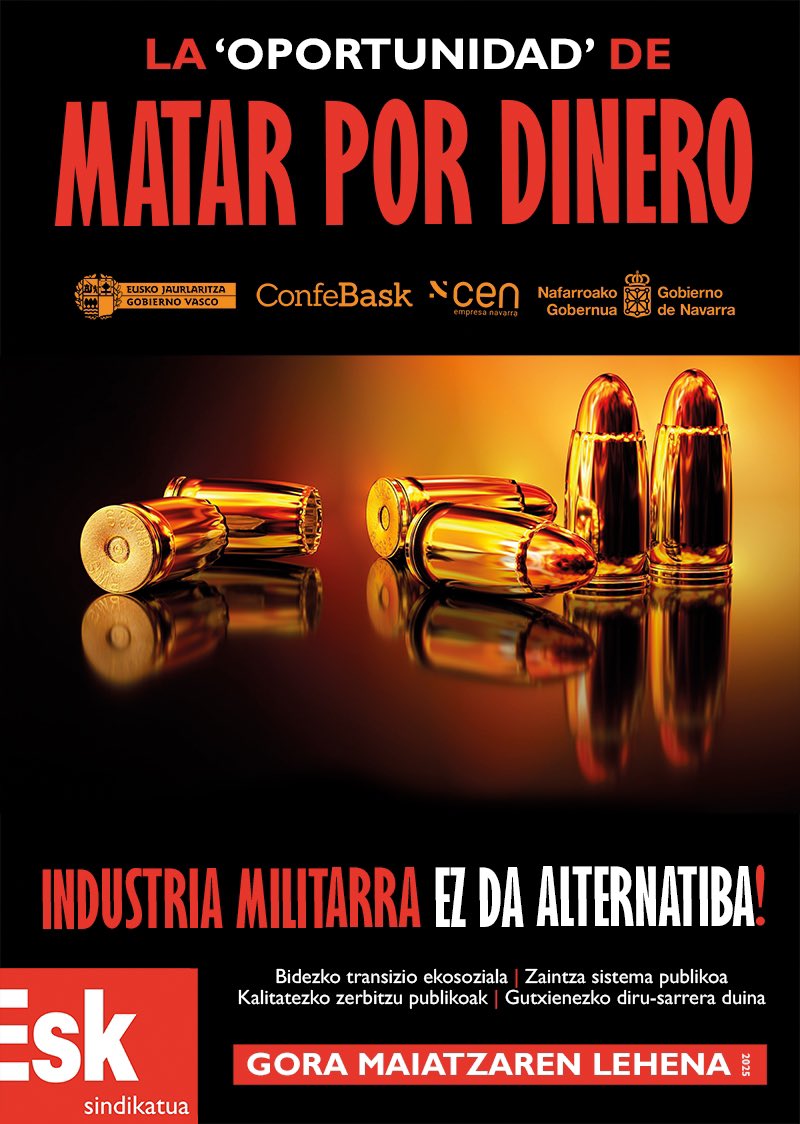 Mientras los Estados destinan miles de millones a financiar conflictos bélicos, los empleos esenciales —aquellos que sostienen la vida— continúan siendo precarizados, feminizados y sistemáticamente desvalorizados
▶️ esk.eus/index.php/es/n…

#Maiatzak1 #M1 #1M #1Mayo