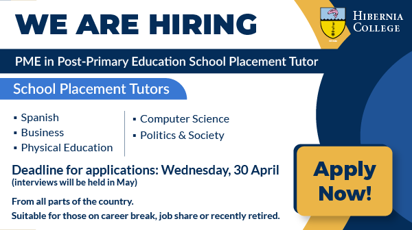 We are currently recruiting for #SchoolPlacement tutors to join our PME in Post-Primary Education panel in various subjects.
The deadline for applications for this round of recruitment is the 30th of April 2025 (interviews will be held in May).
Apply now: bit.ly/4bj3JRY