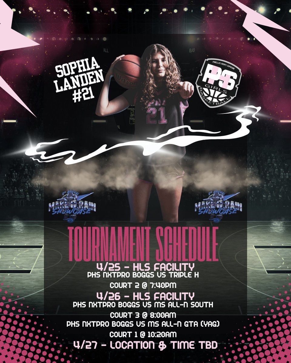 Sophia Landen (@sophialanden26) on Twitter photo Here’s my schedule for the Make It Rain Tournament in Pensacola, Fl this weekend at University of West Florida!
<a href="/coach_bianchi/">Coach Bianchi</a>
<a href="/PHSGirlsBBall1/">Pinellas Hoop Supreme Girls Basketball NXT</a>
<a href="/nxt1sports/">NXT 1</a>
<a href="/NCSAwbb/">NCSA Women’s Basketball Recruiting</a>
#classof2026
#21 Here’s my schedule for the Make It Rain Tournament in Pensacola, Fl this weekend at University of West Florida!
<a href="/coach_bianchi/">Coach Bianchi</a>
<a href="/PHSGirlsBBall1/">Pinellas Hoop Supreme Girls Basketball NXT</a>
<a href="/nxt1sports/">NXT 1</a>
<a href="/NCSAwbb/">NCSA Women’s Basketball Recruiting</a>
#classof2026
#21