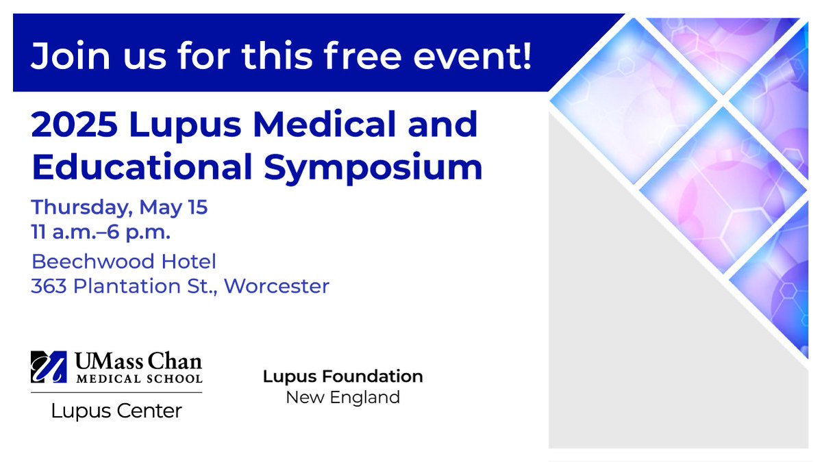 UMass Chan Medical School (@umasschan) on Twitter photo Lupus patients, families and caregivers: The UMass Chan Lupus Center and Lupus Foundation New England are hosting a FREE symposium on Thursday, May 15, from 11 to 6, with information about clinical trials and more. Register: lupusne.org #lupus <a href="/umassmemorial/">UMass Memorial Health</a> <a href="/LupusNE/">Lupus Foundation NE</a> Lupus patients, families and caregivers: The UMass Chan Lupus Center and Lupus Foundation New England are hosting a FREE symposium on Thursday, May 15, from 11 to 6, with information about clinical trials and more. Register: lupusne.org #lupus <a href="/umassmemorial/">UMass Memorial Health</a> <a href="/LupusNE/">Lupus Foundation NE</a>