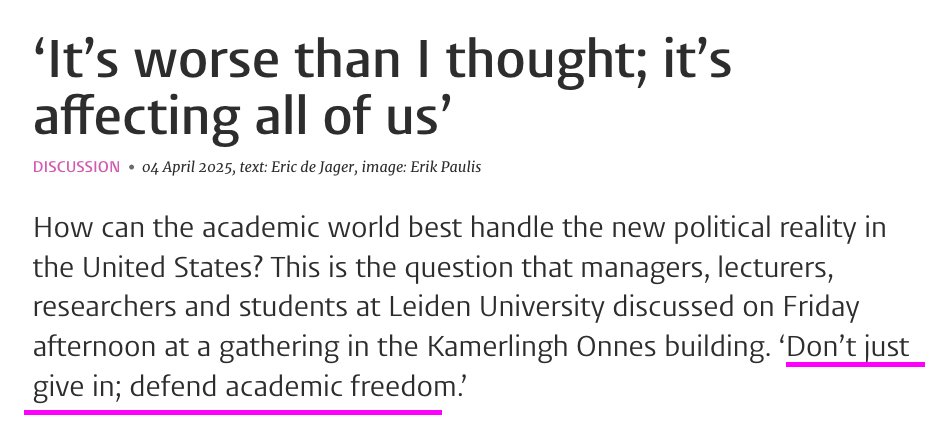 After <a href="/UniLeidenNews/">Leiden University</a> proactively caved to gov threats by shutting down our international psych BA program, our newsletter now includes this blog calling for defending academic freedom in...the US.

‘Don’t just give in; defend academic freedom’. 

You do see the irony, right?