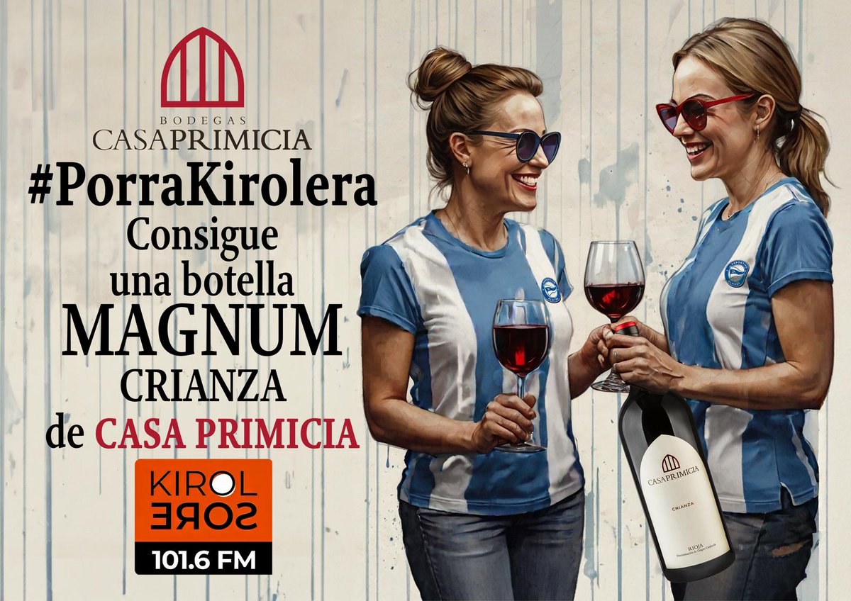 ¡¡¡TENEMOS UN BOTELLÓN MAGNUM de <a href="/CasaPrimicia/">Bodegas Casa Primicia</a> para quién acierte el resultado y los goleadores del derby de esta noche!!!!

💙D.ALAVÉS vs R.SOCIEDAD🍦

🔮2-0 Guridi-Villalibre 👨‍🦲&amp;🐃

REQUISITOS:
1️⃣ Dadle a RT
2️⃣ Seguid las cuentas de Bodegas <a href="/CasaPrimicia/">Bodegas Casa Primicia</a> y <a href="/kiroleros/">KIROLEROS.com 101.6fm</a> 

#GOAZEN