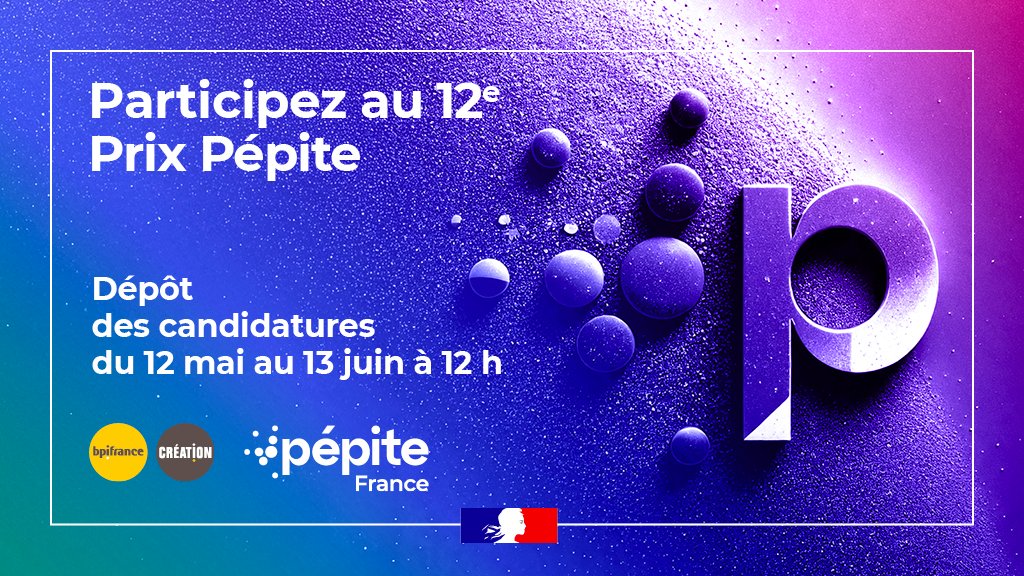 Pépite France (@pepitefrance) on Twitter photo Étudiant ou jeune diplômé titulaire ou ayant été titulaire du Statut National d'Étudiant-Entrepreneur ?🎓
Candidate à la 12e édition du Prix Pépite 🌟
Un concours porté par le <a href="/sup_recherche/">Ministère Enseignement supérieur et Recherche</a> en partenariat avec <a href="/BpifranceCrea/">Bpifrance Création</a> !
Plus d'infos ici ! 👉 bit.ly/4cGkvf4 Étudiant ou jeune diplômé titulaire ou ayant été titulaire du Statut National d'Étudiant-Entrepreneur ?🎓
Candidate à la 12e édition du Prix Pépite 🌟
Un concours porté par le <a href="/sup_recherche/">Ministère Enseignement supérieur et Recherche</a> en partenariat avec <a href="/BpifranceCrea/">Bpifrance Création</a> !
Plus d'infos ici ! 👉 bit.ly/4cGkvf4