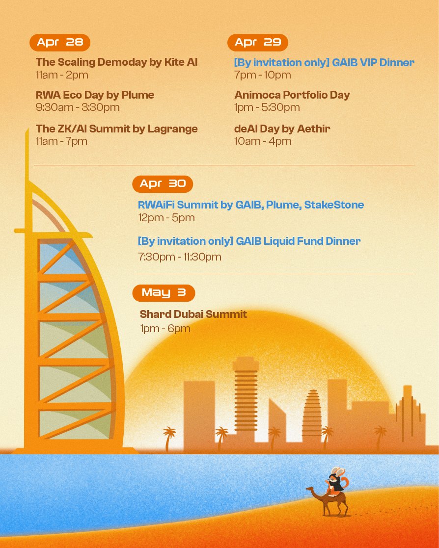 G(aib)M🇦🇪

GAIB is heading to #Token2049Dubai with full #AiFi energy with us!⚡

From April 28th to May 3rd, join us across Dubai for summit panels, exclusive dinners, and networking with the brightest minds in AiFi, #RWA, and #DeFi!

Check out our full lineup🧵⬇️