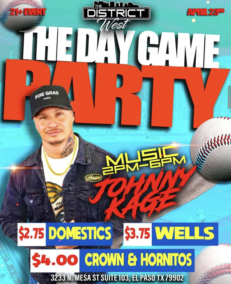 Chihuahuas Day Game goes hard.. the After Party at THE DISTRICT WEST goes even harder! Stop by after the game.. playing 2-6 today! #feartheears ⚾️🍻
