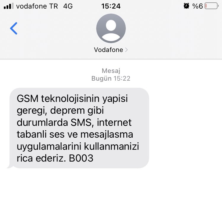 Vodafone bu mesajla depremde başarısız olduklarını kabul etti. Yazıklar olsun.  #deprem