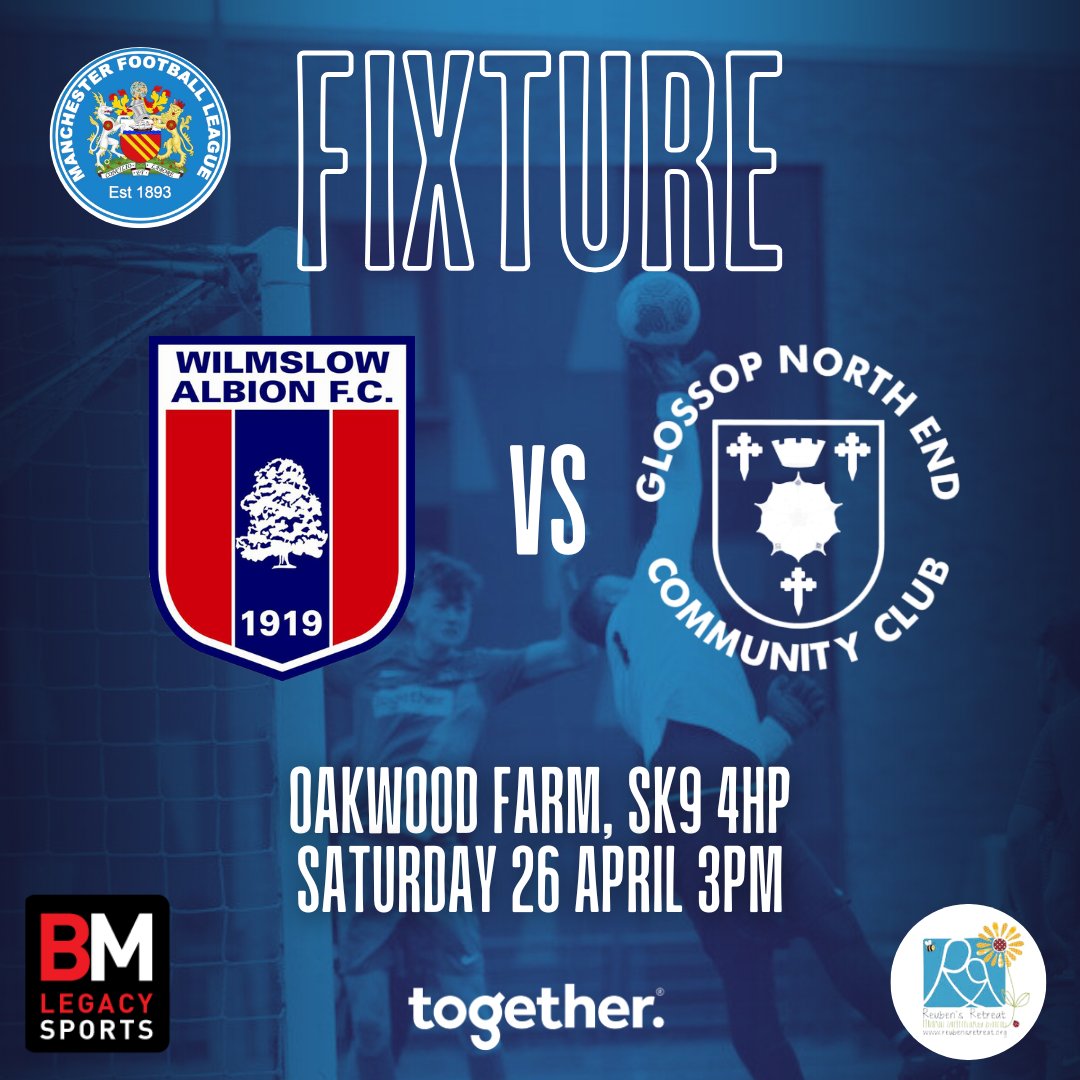 Glossop North End Community Club (@glossopfootball) on Twitter photo ๐ตFIRST TEAM AWAY DAY โช๏ธ
Our First Team take on <a href="/Wilmslowalbion/">Wilmslow Albion FC</a> this afternoon in the final game of <a href="/THEMCRFL/">Manchester League Ltd</a>!
๐ Oakwood Farm
๐
Saturday 26 April 3pm
๐ SK9 4HP
๐ท Free entry
๐ <a href="/bm_legacy/">BM Legacy Sports</a>
๐ตโช๏ธโฝ๏ธ
#BestWeCanBe #PlayForYourTown #LoveTheGame #Glossop #VivaGNE ๐ตFIRST TEAM AWAY DAY โช๏ธ
Our First Team take on <a href="/Wilmslowalbion/">Wilmslow Albion FC</a> this afternoon in the final game of <a href="/THEMCRFL/">Manchester League Ltd</a>!
๐ Oakwood Farm
๐
Saturday 26 April 3pm
๐ SK9 4HP
๐ท Free entry
๐ <a href="/bm_legacy/">BM Legacy Sports</a>
๐ตโช๏ธโฝ๏ธ
#BestWeCanBe #PlayForYourTown #LoveTheGame #Glossop #VivaGNE