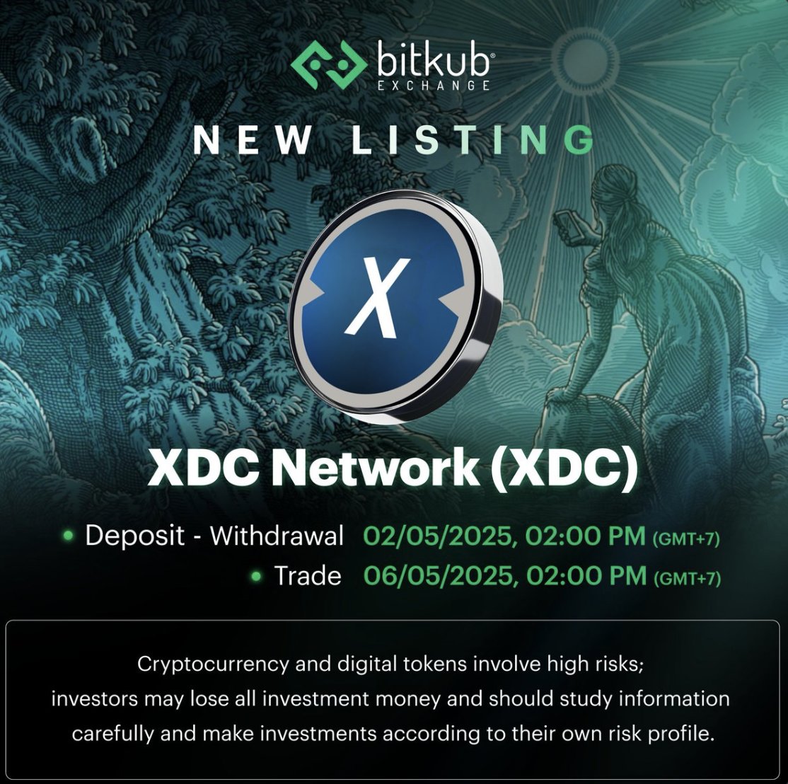 maeve1579's tweet photo. 🔔New Listing Alert!

$XDC is now LIVE on Bitkub Exchange!
📌Trading Pair: XDC/THB
📌Deposit &amp; Withdrawals: May 2, 2025 @ 2PM(GMT+7)
📌Trading Starts: May 6, 2025 @ 2PM(GMT+7)
👉Dive into the XDC Network now!
🔗https://t.co/PKUkSd1ct5

#XRP #XLM #XDC #BTC #ETH @XDC_Network_ #SOL https://t.co/3953ULTSqM