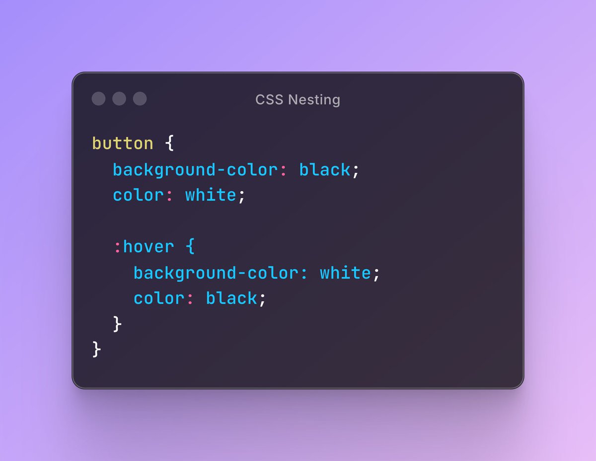 Tip of the day 💡

CSS Nesting is finally supported in all major browsers!
You don’t need SCSS or LESS to nest selectors anymore.

Just write clean, modern CSS. 🙌