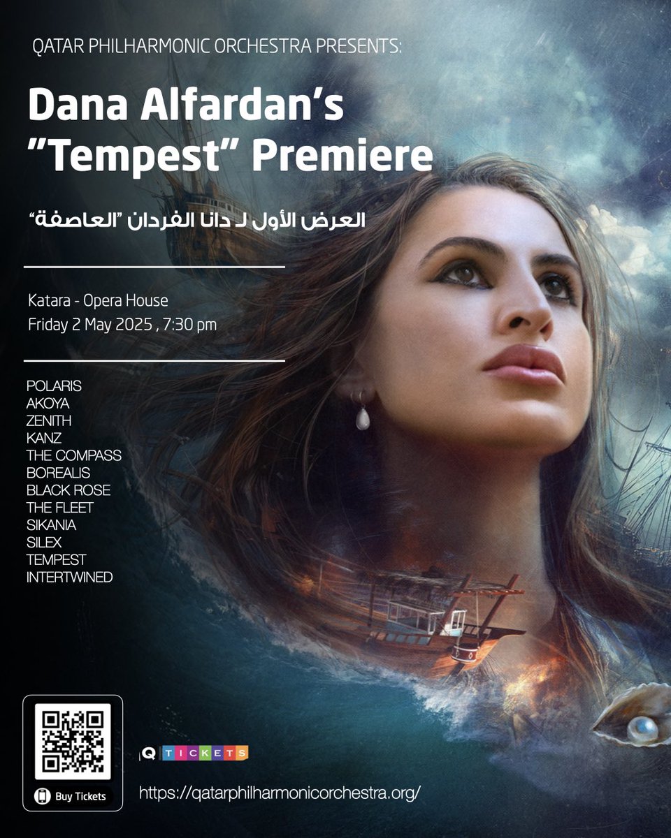 Join the Qatar Philharmonic Orchestra for the premiere of Dana Alfardan's latest album, "Tempest”. Led by conductor and QPO’s Principal Viola player Giovanni Pasini, this performance will immerse audiences in a deeply evocative musical journey.