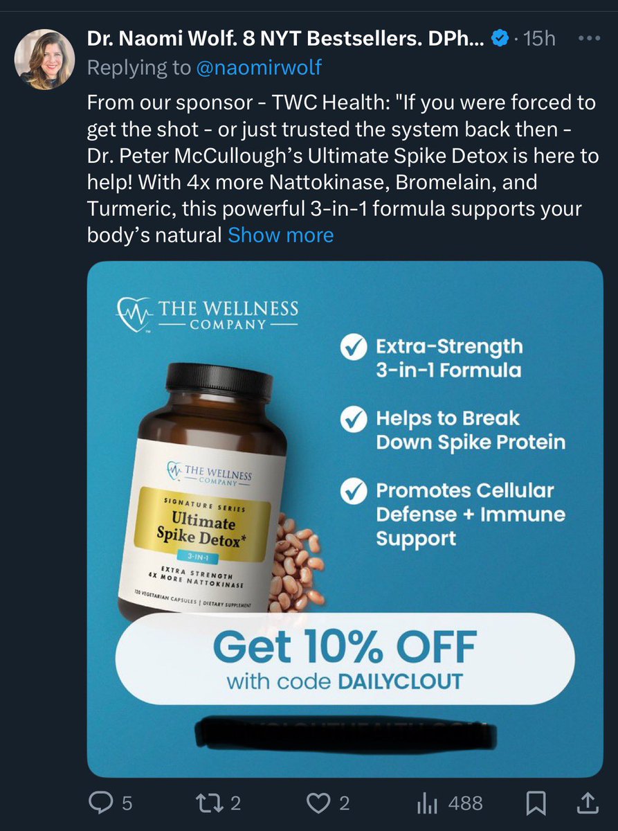 QuackDetector's tweet photo. Into conspiracies? Don’t trust regulated medicines? Why not take 4x the previously suggested dosage for unproven supplements?

#QuackWolf

#QuackMcCullough https://t.co/aVjLxWiE5W