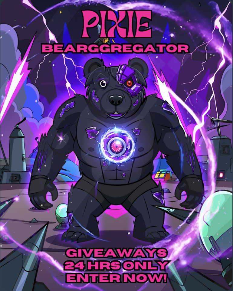 🐻 Bearggregator x Pixie WL Giveaway is LIVE! ⚡️🔥
Pixie’s teaming up with <a href="/printsupcult/">BEARGGREGATOR (PRINTS)</a> the #1 DEX aggregator on <a href="/berachain/">Berachain Foundation 🐻⛓</a> 

We’re giving away:
⚡️5 x GTD
⚡️15 x FCFS

How to enter:
1️⃣ Follow <a href="/pixieinparadise/">Pixie 🧚🏽‍♀️</a> &amp; <a href="/printsupcult/">BEARGGREGATOR (PRINTS)</a> 
2️⃣ Like &amp; Retweet this post
3️⃣ Tag 2 friends
4️⃣ Join