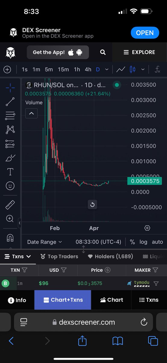 town_yak's tweet photo. PLEASE WATCH THE VIDEO I RETWEETED. 

The dev of $Rhun has stayed building since launch…. It’s kind of unreal 🤯

No marketing yet only building. And the chart shows a sell off after a massive spike followed by weeks of consolidation. 

350K mc. I think this is wayyyyy underpriced. I think it goes much much higher.