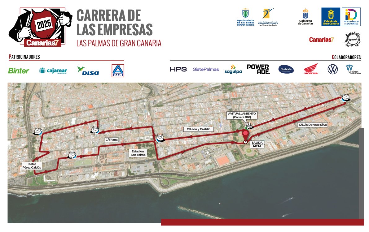 Canarias7CE's tweet photo. ¿Aún no conoces el recorrido? 
#Canarias7 Carrera de las Empresas vuelve a su trazado original.

· Domingo, 11 de mayo de 2025
· Salida y meta: 📍Fuente Luminosa

#C7CE #DeporteYEmpresa #Running #LasPalmasdeGranCanaria #TrabajoEnEquipo #Teamwork https://t.co/FRXn0sZAWj