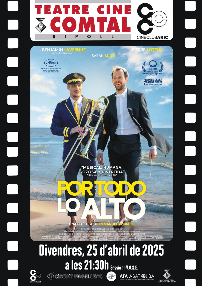 🎦 Aquest divendres, nova sessió del CineClub Aric a #Ripoll, amb la pel·lícula "Por todo lo alto".

🗓️ 25 d'abril
🕒 21.30 h
📍 Teatre Cine Comtal
