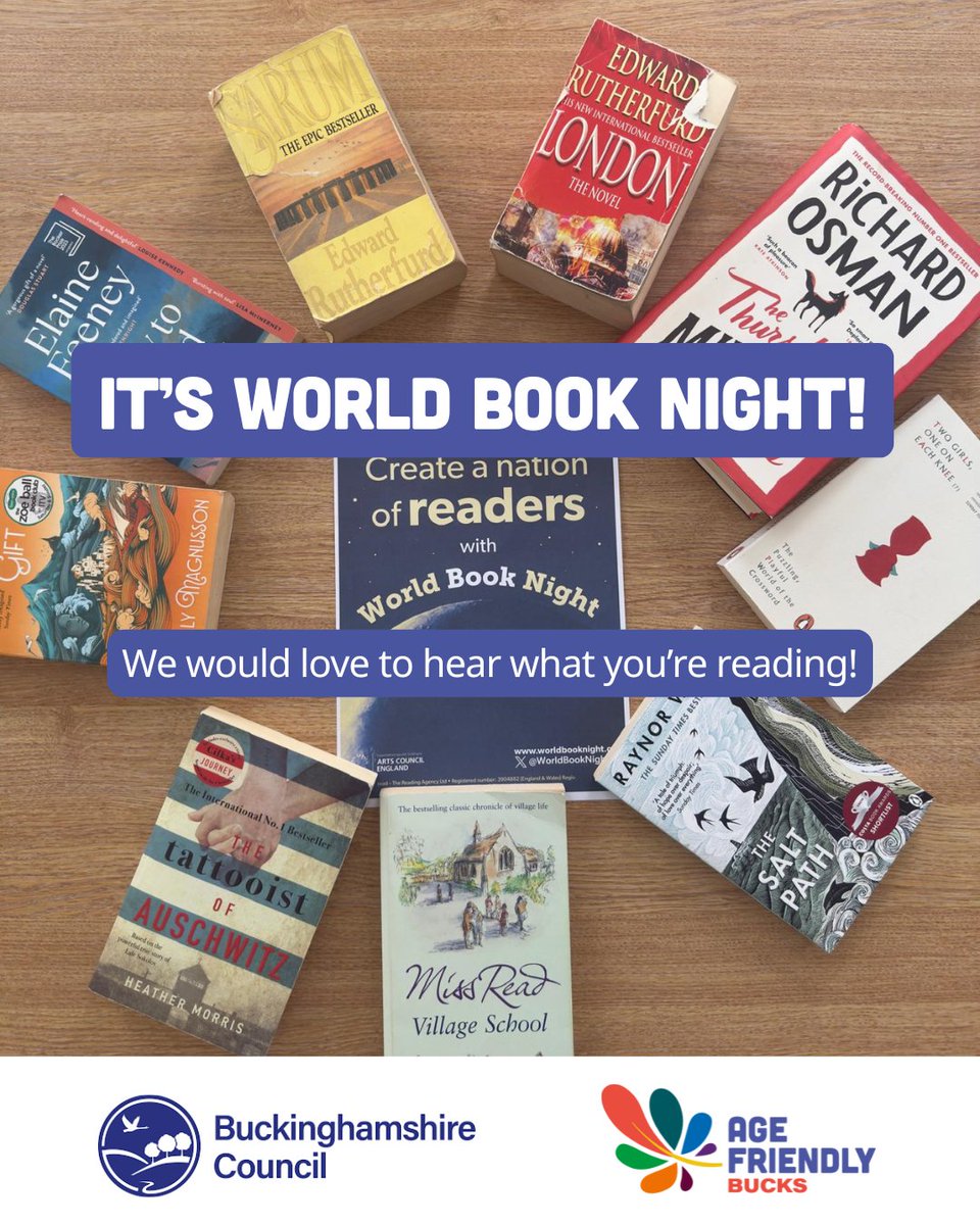 Age UK Buckinghamshire (@ageukbucks) on Twitter photo To celebrate World Book Night we held an office book swap! 📚
Love reading too? From 7–8pm tonight, join the national #ReadingHour!
📚 Share what you’re reading and tag us!
#WorldBookNight #AgeFriendly #OlderPeople
<a href="/WorldBookNight/">World Book Night UK</a> <a href="/readingagency/">The Reading Agency</a> <a href="/BucksCouncil/">Buckinghamshire Council</a> To celebrate World Book Night we held an office book swap! 📚
Love reading too? From 7–8pm tonight, join the national #ReadingHour!
📚 Share what you’re reading and tag us!
#WorldBookNight #AgeFriendly #OlderPeople
<a href="/WorldBookNight/">World Book Night UK</a> <a href="/readingagency/">The Reading Agency</a> <a href="/BucksCouncil/">Buckinghamshire Council</a>