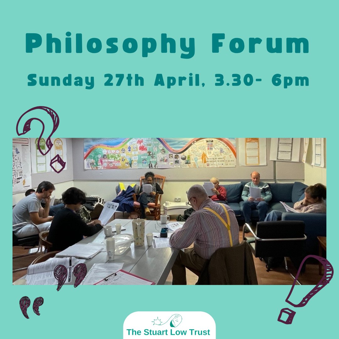 Join us this Sunday for Philosophy discussion group and ponder the greater questions in life. Old Diorama Arts Centre 

#philosophy #bigquestions #TheStuartLowTrust #wellbeing #mentalhealth #explore #eventslondon #healthylifestyle #freeevents #freeeventslondon