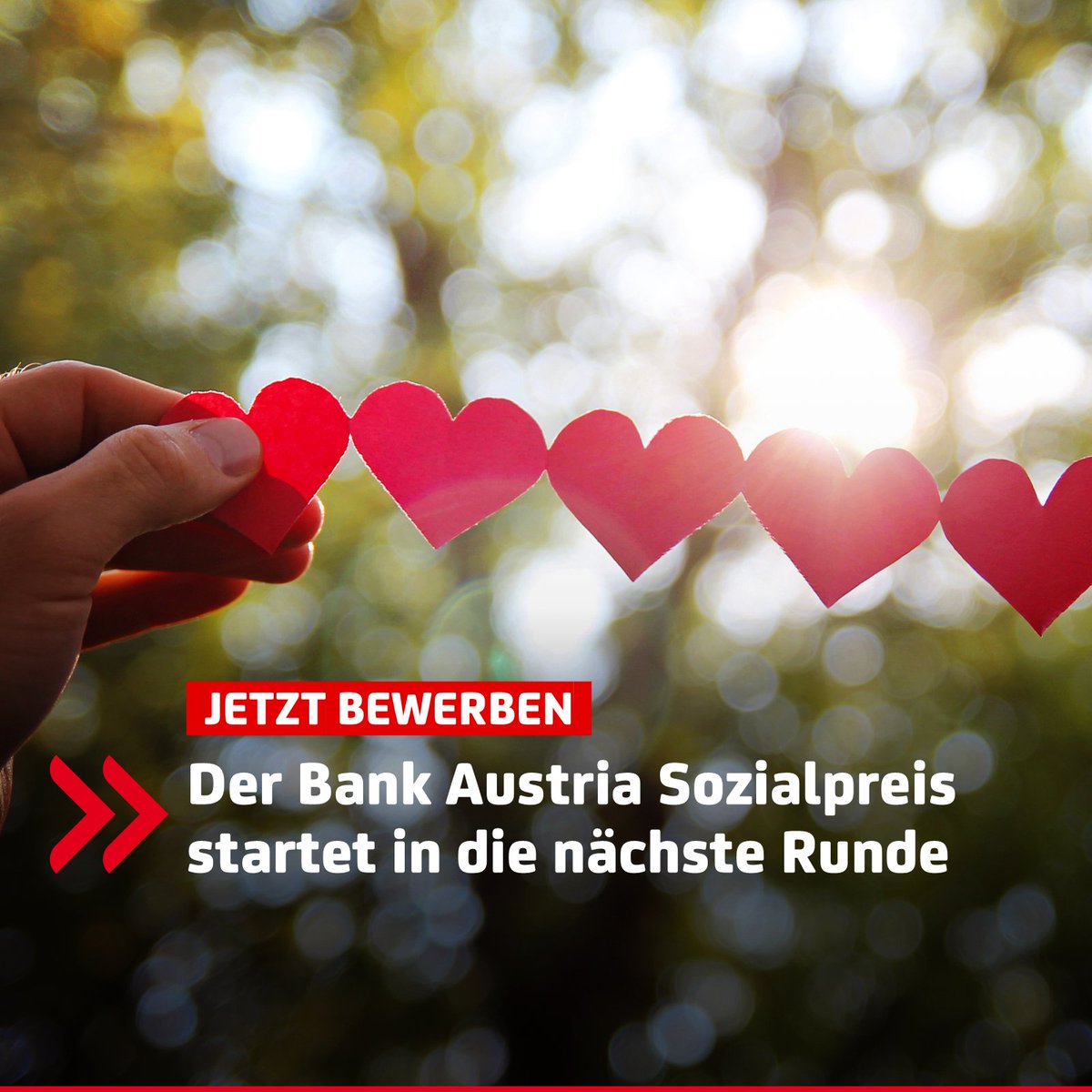 Zum 16. Mal zeichnen wir herausragende soziale Projekte in ganz Österreich aus – mit insgesamt 90.000 Euro Förderung. 💶

🌍 Sie setzen sich für Chancengleichheit, Bildung, Integration oder Frauenförderung ein?
Dann bewerben Sie sich jetzt!

Mehr ⬇
tinyurl.com/y9btjjrn