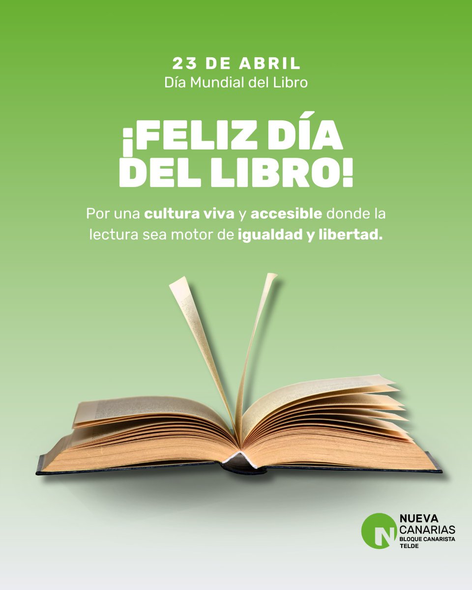 📚✨ Día del Libro con Nueva Canarias Telde ✨📚

Este 23 de abril celebramos las palabras que nos unen, las historias que nos inspiran y los libros que nos abren puertas a nuevos mundos.

💚 Porque leer también es construir futuro.

#DíaDelLibro #NuevaCanariasTelde