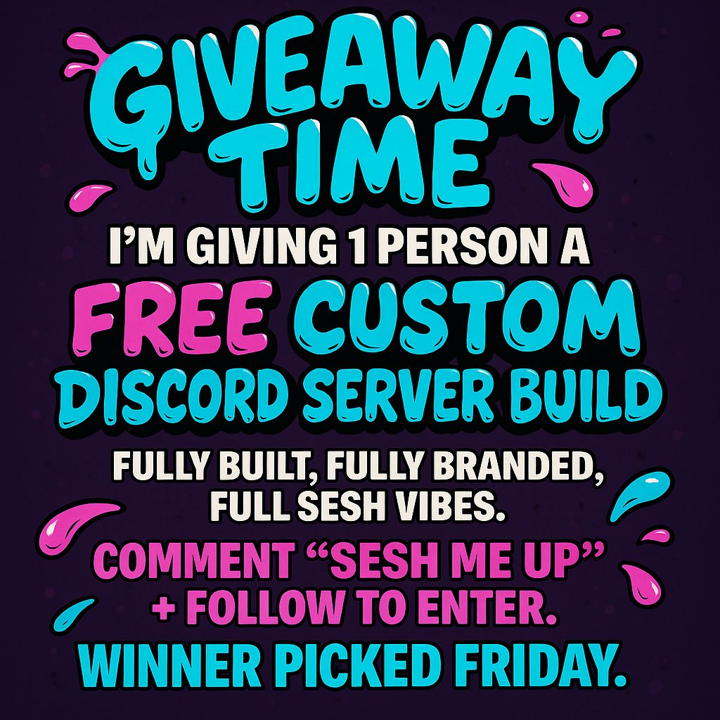 Giving away a FREE custom Discord server build.
Sesh hub, gaming squad, or brand server? I got you.
•Custom channels
•Role systems
•Bots that hit
•Full glitch/smoke FX vibes

Comment “SESH ME UP” + follow to enter.
Winner picked Friday.

#discordsetup #gsstyle