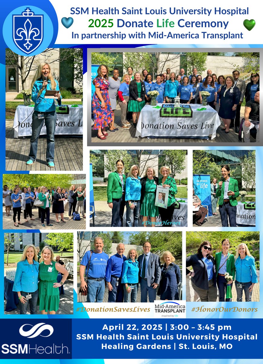 Krista Lentine, MD,PhD | FASN | FAST (@kristalentine) on Twitter photo 🧠“We make a living by what we get, but we make a life by what we give.” – Churchill
💙 Grateful to join <a href="/SSMHealthSTL/">SSM Health St. Louis</a>➕#MidAmericaTx for 2025 #DonateLife ceremony—honoring donor heroes, celebrating second chances, & sharing impact of our growing #LivingDonorTransplant program💚 🧠“We make a living by what we get, but we make a life by what we give.” – Churchill
💙 Grateful to join <a href="/SSMHealthSTL/">SSM Health St. Louis</a>➕#MidAmericaTx for 2025 #DonateLife ceremony—honoring donor heroes, celebrating second chances, & sharing impact of our growing #LivingDonorTransplant program💚
